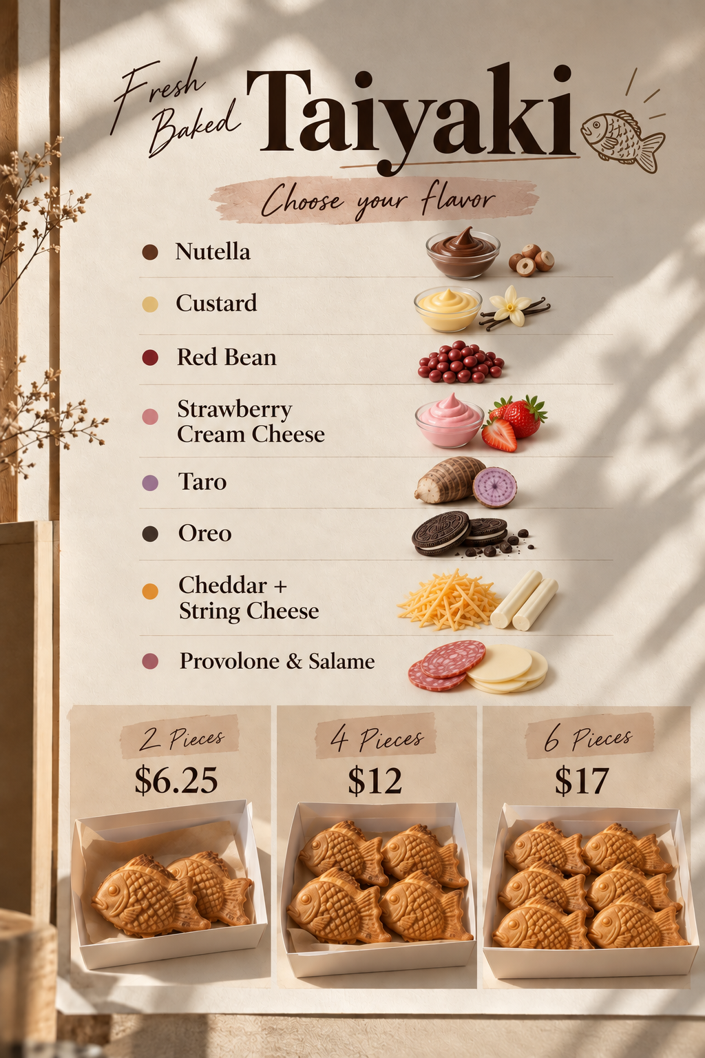 Fresh Baked Taiyaki Menu